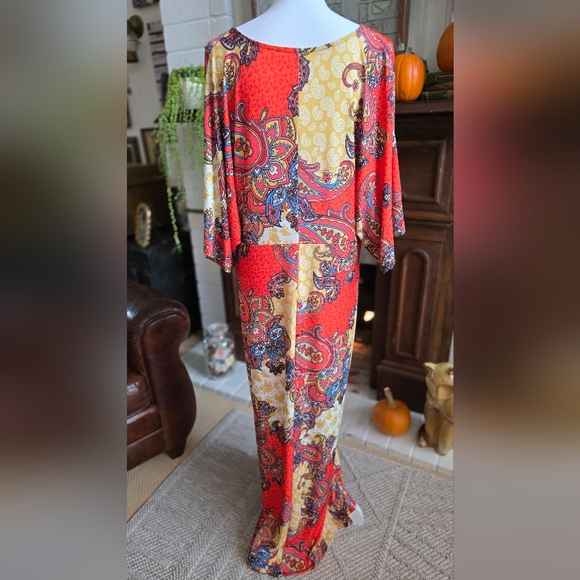 💐 VENUS Womens Multicolor Maxi Dress Size XL V-Neck  Front Slit Stretch - Picture 8 of 10